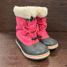 Sorel Girls Yoot Pac Snow Boots Size 13 Pink Black Waterproof Winter Faux Fur