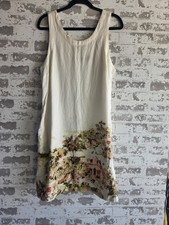 Tahari Linen Blend Impressionist Toile Dress L Womens Graphic House Shift Pocket