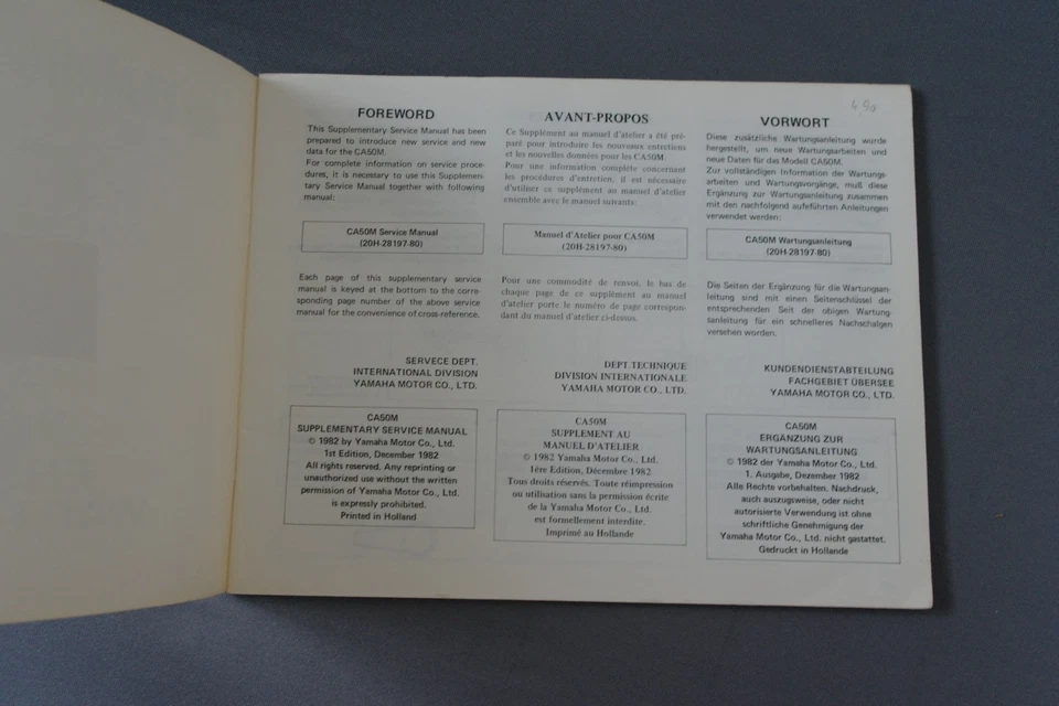 YAMAHA Werkstatthandbuch CA50M CA 50 M Erg.zur Wartungsanleitung 1983 - Bild 3 von 4