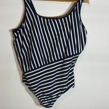 Lands End Swimsuit Chlorine Resistant Soft Cup One Piece 22W Blue Stripes