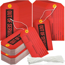 200 Pack Red Out of Service Tags with String for Maintenance Repair Equipment