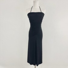 MODA INTERNATIONAL Vintage Y2K Black Edgy Stretchy Ruched Midi Halter Dress