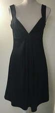 Calvin Klein Black Satin V Neck Goddess Cocktail Party Dress Fit & Flare
