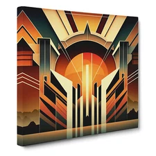 Art Deco Sunset Digital Art Canvas Wall Art Print Framed Picture Home Decor