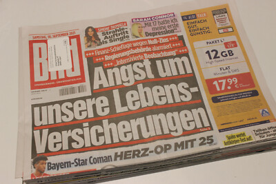 BILDzeitung 18.09.2021 September Corona  Lebensversicherung   Coman   Connor