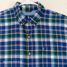 IZOD Men's Flannel Shirt Sz XL Plaid Green Blue Long Sleeve Button Down100 Cott