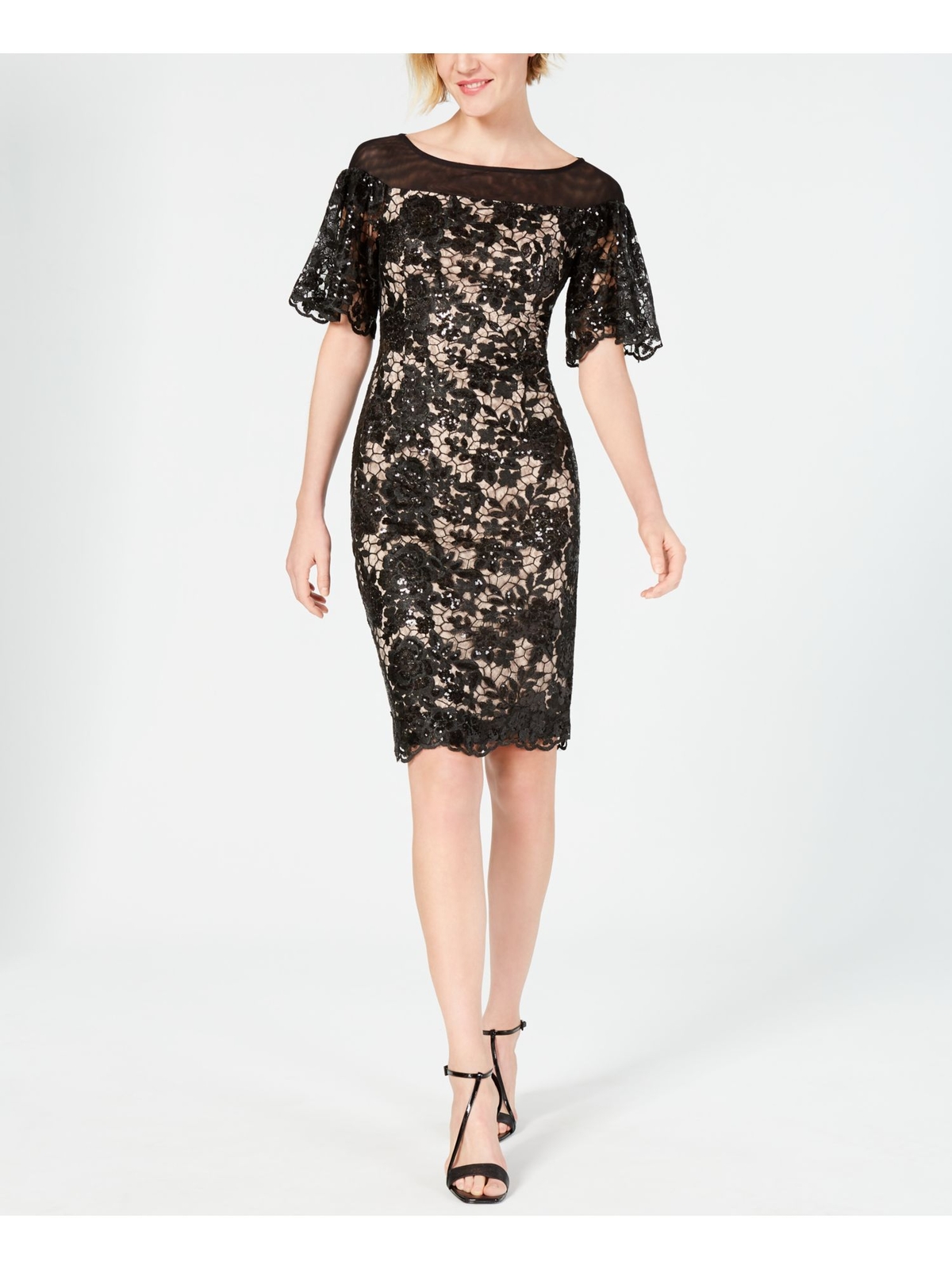 Женское черное вечернее платье-футляр с коротким рукавом CALVIN KLEIN Размер: 6