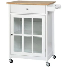 HOMCOM 27" Rolling Kitchen Island Cart with Drawer and Glass Door Cabinet New