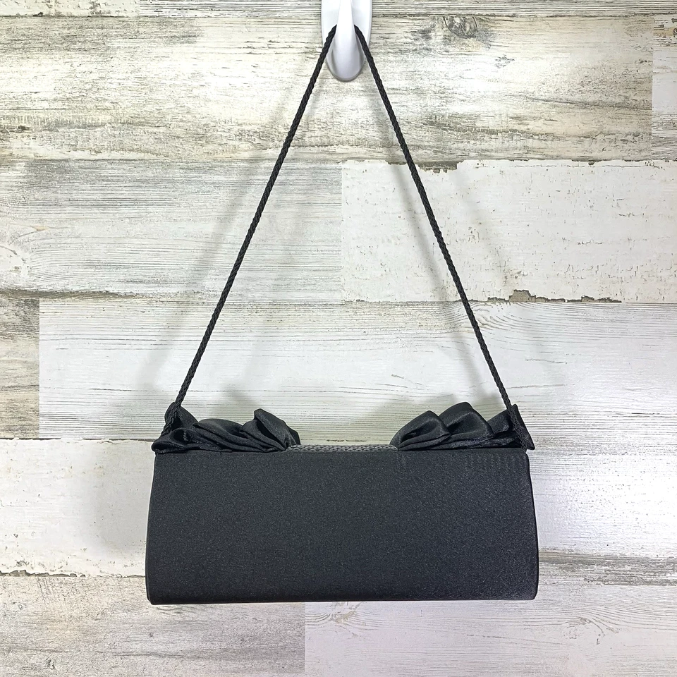 Bolso sin asas Jessica McClintock para mujer negro vintage con lazo y volantes lentejuelas Foto 2 de 4