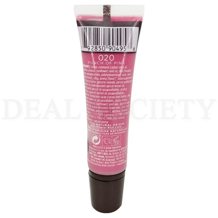 Burt's Bees Brillo Labial Hidratante 100% Natural Punch of Pink 0.5oz Lote de 3 Foto 2 de 2
