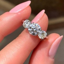 3.50 TCW Round Cut Moissanite Three Stone Engagement Ring 14k White Gold Plated