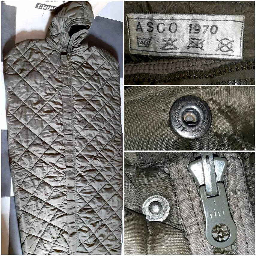 Vintage 70s ASKO Quilted Hooded Swiss Military Sleeping Bag-COCON Large(72"х31")