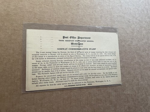 US 1943 Official Postal Card +New Issue Info (06) Overrun Countries #911 Norway - Picture 2 of 2