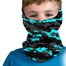 Face Mask Kids Halloween Camouflage Neck Wrap Gaiter Headband Hood Gray Blue