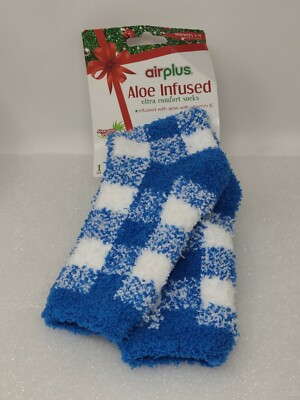 Airplus Aloe Infused Ultra Comfort Socks Blue & White Plaid Women's 5-11