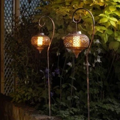 Garden Lantern Stake Lights 2x Bronze Effect Osman Outdoor Decor Pathway Patio - Image 1 of 4