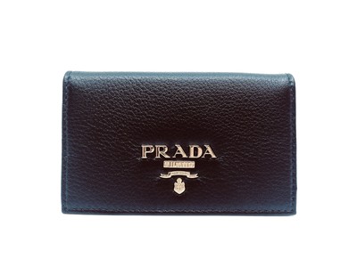 Prada Black Vitello Grain Soft Calf Leather Credit Card Case Wallet NWT