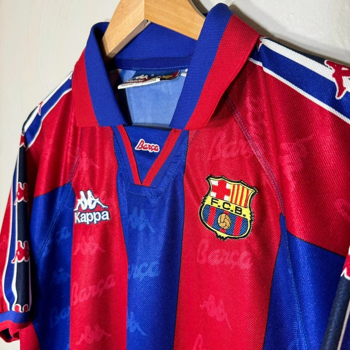 Vintage 1990s XL FC Barcelona Striped Kappa Home Jersey Soccer Kit