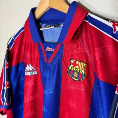 Vintage 1990s XL FC Barcelona Striped Kappa Home Jersey Soccer Kit