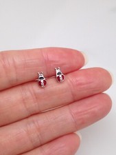 Ladybug Cz Stud Earrings 925 Sterling Silver Tiny Dainty Studs 7mm x 4mm