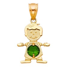 14k Gold CZ May Birthstone Boy Child Kid SMALL Charm Pendant For Necklace Chain