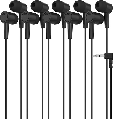 5 Pack of BLACK 3.5mm In Ear Earbuds Headphones - Individually Wrapped - Bulk