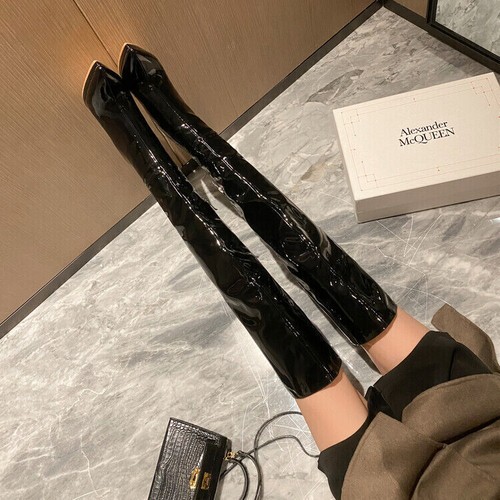 Damen Reißverschluss Pumps Plateau Stilettoabsatz Lackleder Over Knee Stiefel - Picture 8 of 13