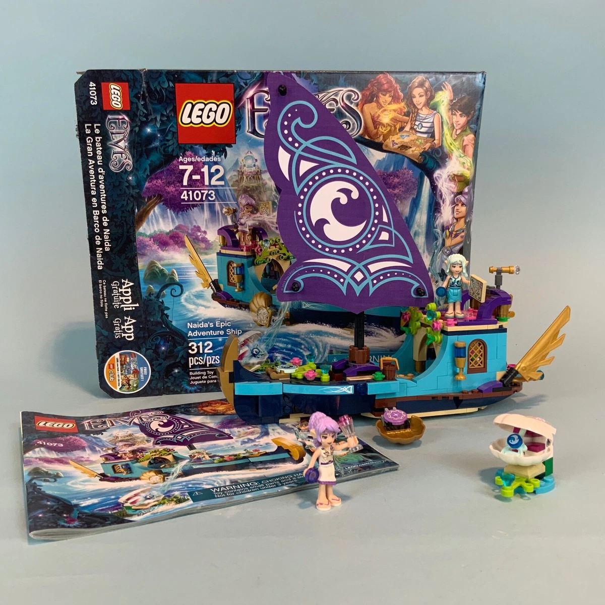 LEGO 41073 Naida s Epic Adventure Ship COMPLETE Elves Set Box Manual Minifigs