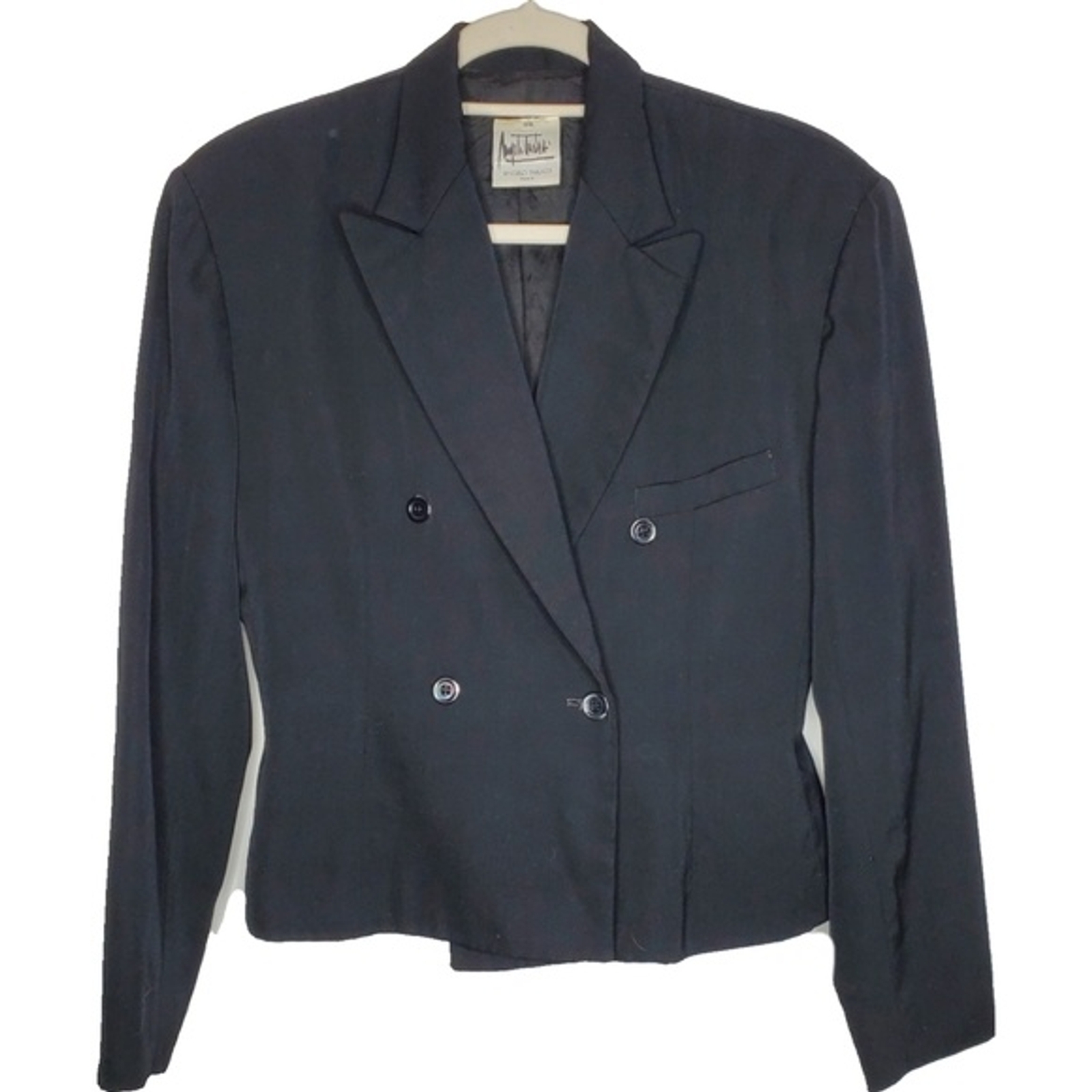 VINTAGE Angelo Tarlazzi Black Wool Cropped Dinner Jacket Size 38