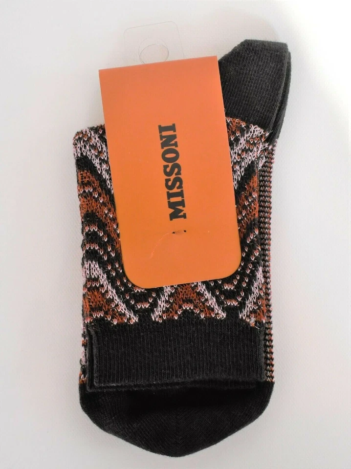 🆕️ MISSONI ETIQUETA NARANJA Marrón MULTI ONDA Algodón LUREX Calcetines al Tobillo S M L Foto 2 de 4