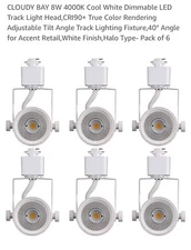 Cloudy Bay 8W 4000K Cool White Dimmable LED Track Light CRI90+ True Color 6-pack