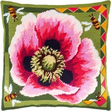DIY Needlepoint/Tapestry vintage throw pillow cover "LARGE POPPY" embroidery kit
