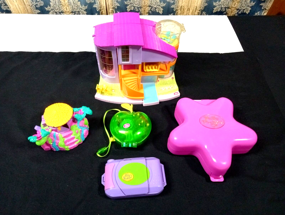Polly Pocket Play Sets Wonderland Pet Hut Camera Green Apple Lot Of 5 Total