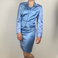 Alberto Makali Vintage Blue Reptilian 3 Piece Jacket Tank Top Skirt Suit Set