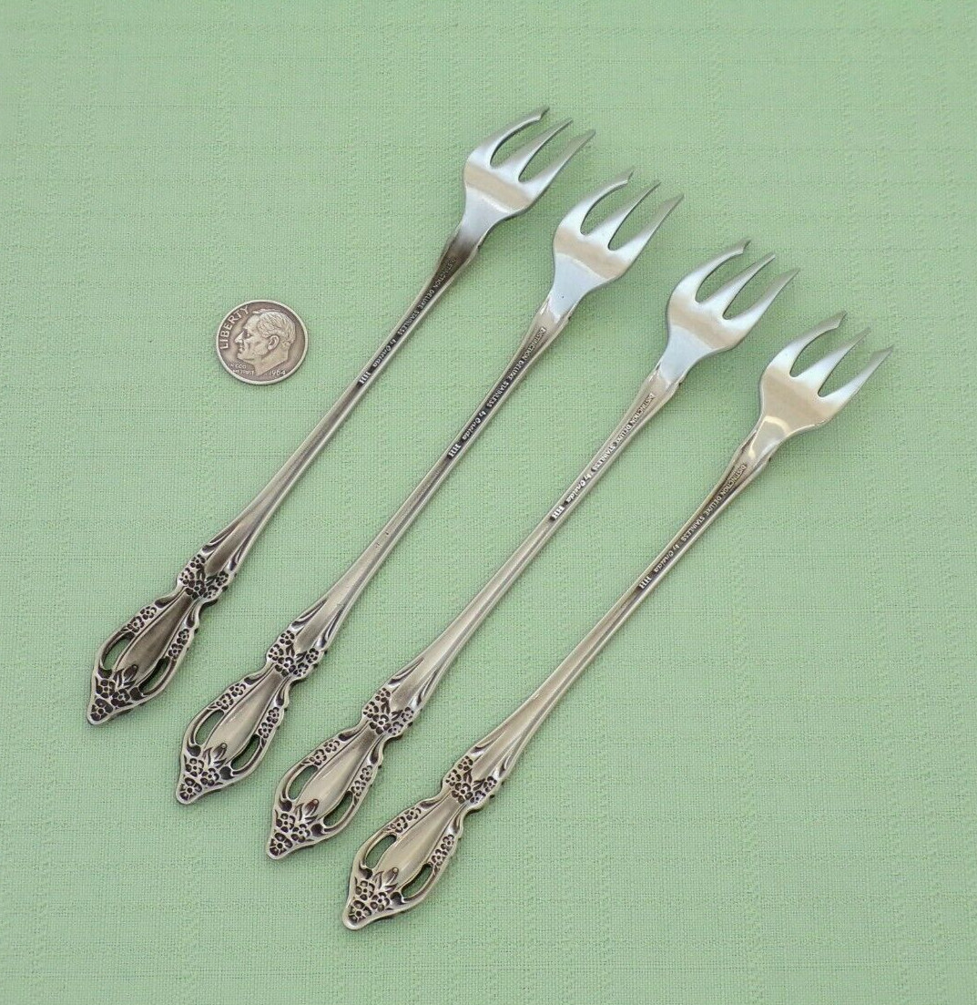 Vintage ONEIDA Distinction Stainless RAPHAEL (4) Four COCKTAIL Seafood Forks