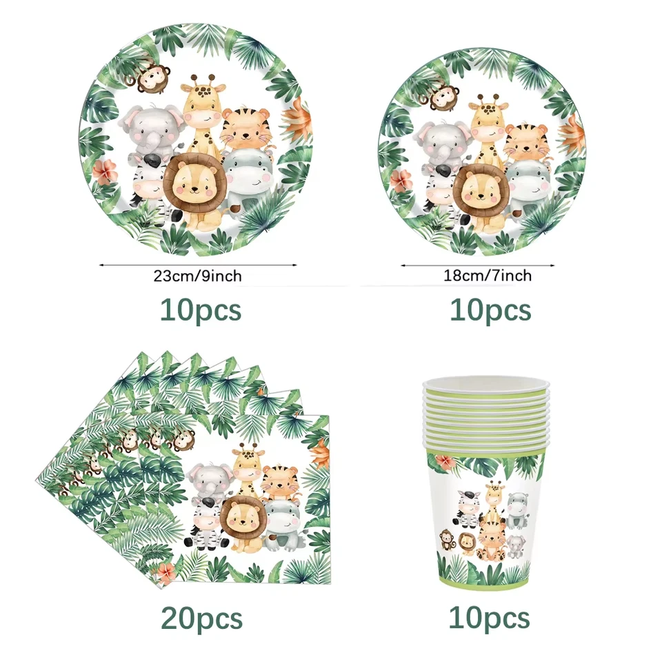 Jungle Birthday Disposable Tableware Wild One Paper Plates Cups Napkins Tableclo - image 4 of 4