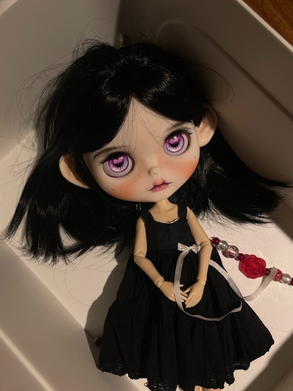 12-Inch Blythe Custom Doll with 4 Glass Eyes, 19 Joints & Outfit