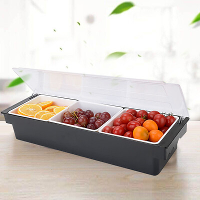 3 Tray Condiment Dispenser Compartment, Chilled Server Bar Fruit Caddy Food Box