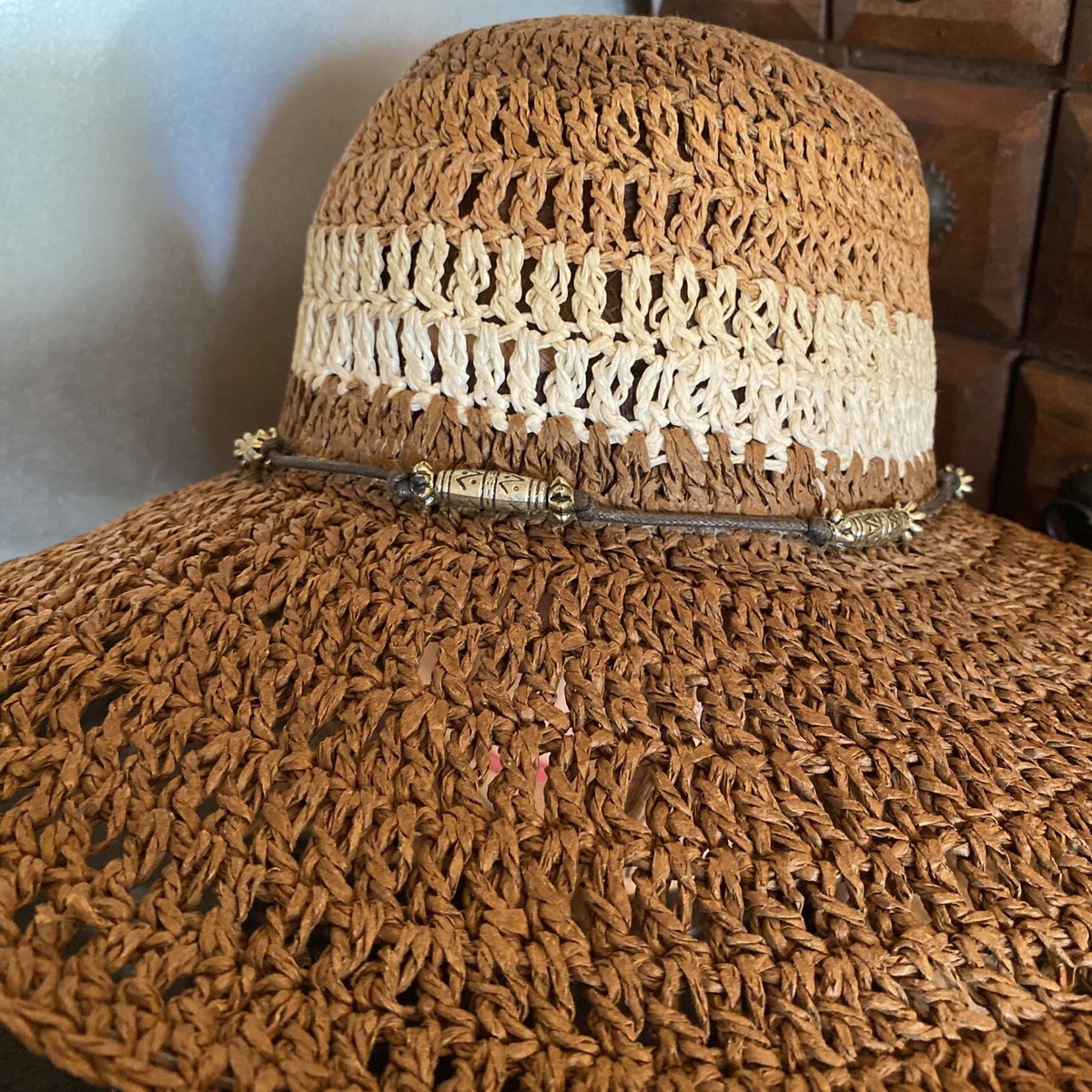 Hecho en Mexico Som-Her Wide Brim Straw Sun Hat Medium Brown 