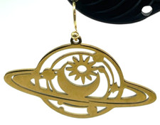 Earrings Gold Tone Celestial Moon, Sun, Planet, Saturn Rings, Space Ship 1.5'
