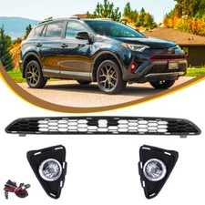 Fit 2016-2018 Toyota RAV4 Front Bumper Chrome Fog Light & Upper Grille Grill