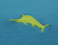 Tommy Bahama Mens Supima Cotton Teal Yellow Marlin Pullover Polo Shirt Large