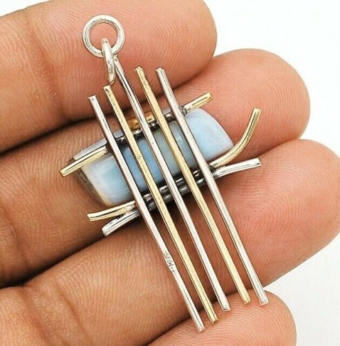 Two Tone Natural Owyhee Opal 925 Solid Sterling Silver Pendant
