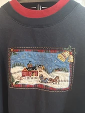 VTG Bobbie Brooks Christmas Navy Blue Sweatshirt 26W-28W Grandma Core