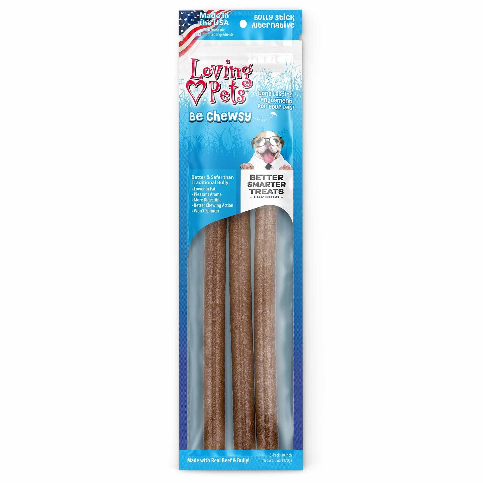 LOVING PETS Be Chewsy Bully Sticks Alternative Chews 10" 3pk