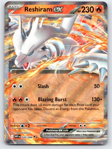 2025 POKEMON RESHIRAM EX WHITE FLARE 020/086 HOLO DOUBLE RARE NM A69785 FREE S&H