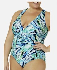 Terra & Sky One Piece Cross Back Tummy Control Plus Size Swimsuit 5X NWT