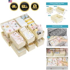 Clothes Organizer Drawers Storage Bins Foldable Fabric Beige 12 Pack