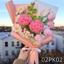 Pink Rose Tulip Crochet Bouquet Bridal Shower Anniversary Gift