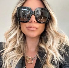 Gucci GG0083S Women's Oversized Square Black Frame Sunglasses Ships Same Day